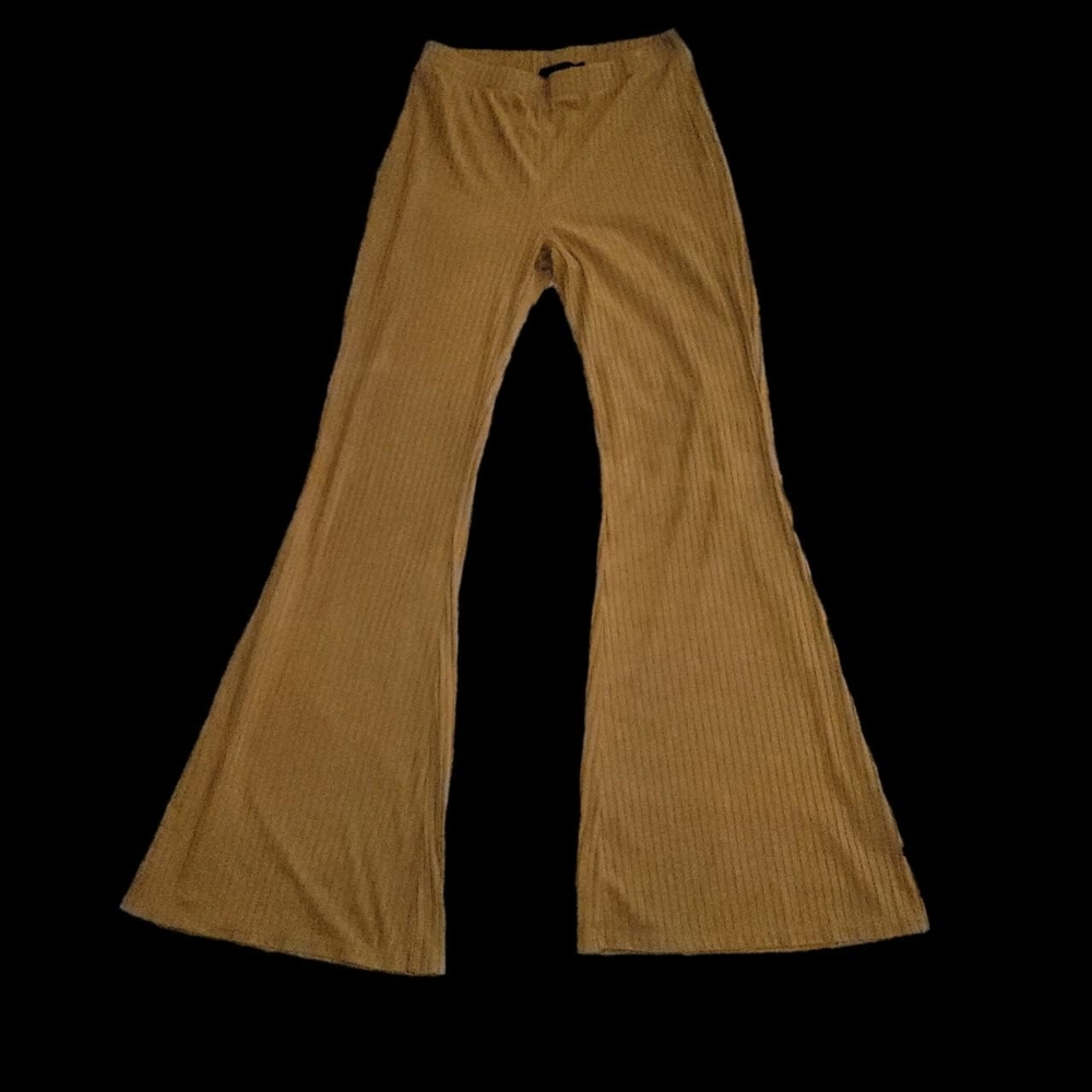 Mustard Tan Ribbed Bell Bottom Pants